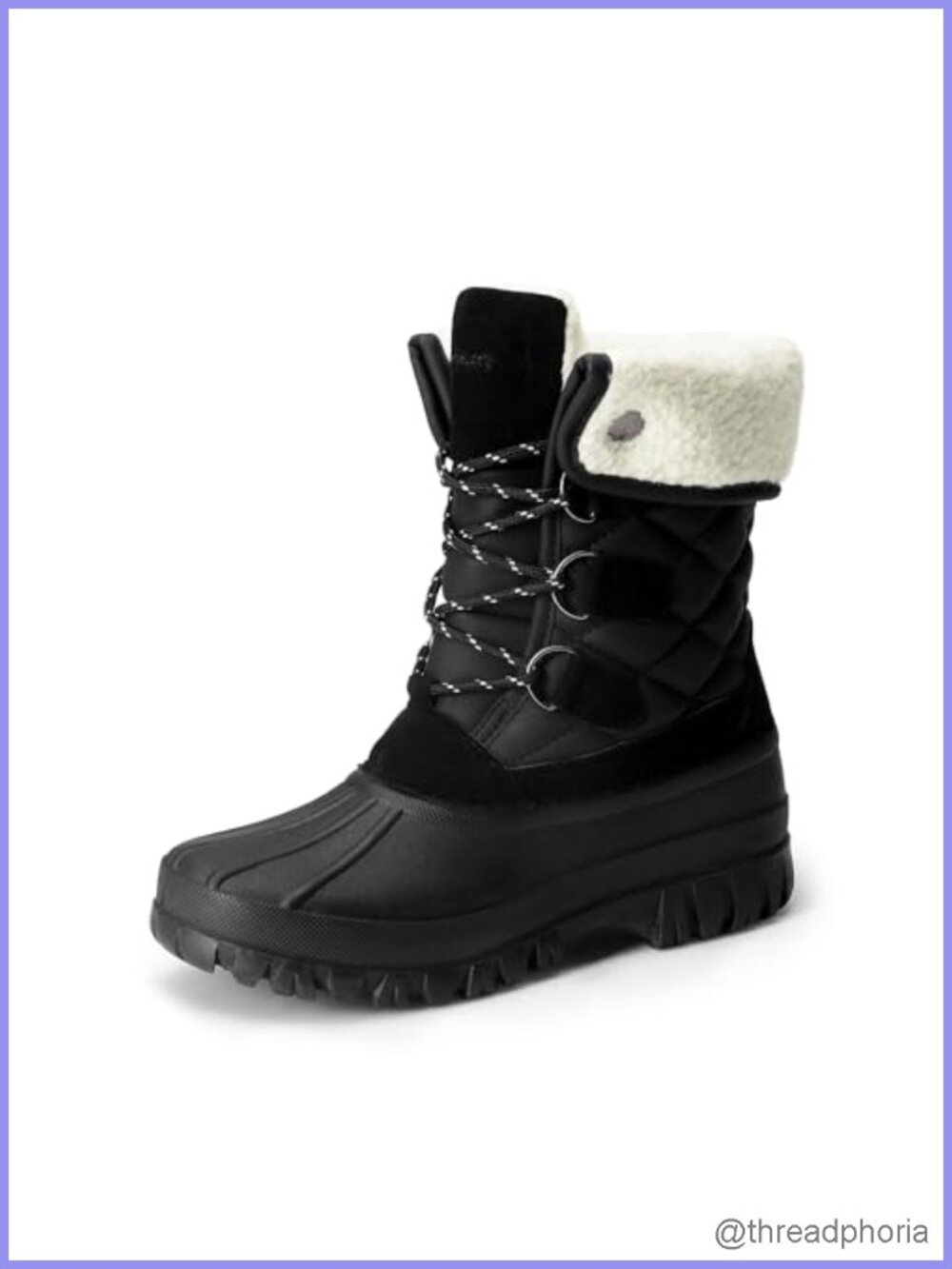 Women's Mid Calf Winter Snow Boots Faux Leather Faux Fur Lined Waterproof Lace
